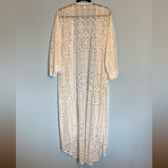 In Bloom by Jonquil Womens Size M/L White Lace Open Front Kimono Cover Up Robe - Picture 8 of 13